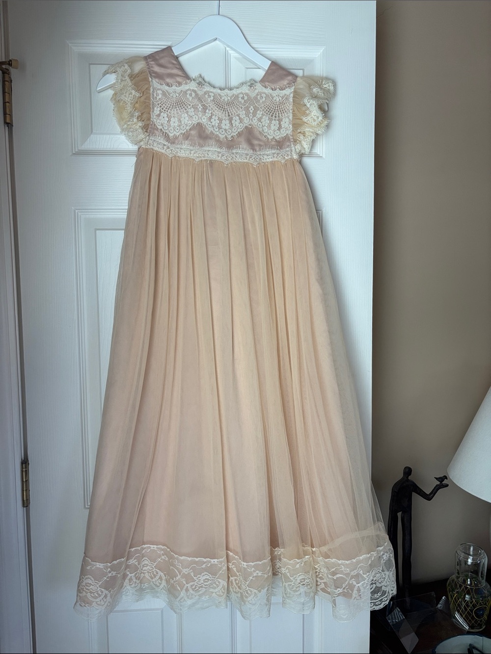 Girls' Tulle Lace Formal Dress in Blush-Cream